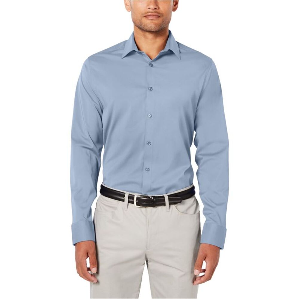 Ryan Seacrest Mens Modern Fit Stretch Button Up Shirt, Blue, S Neck, DM
